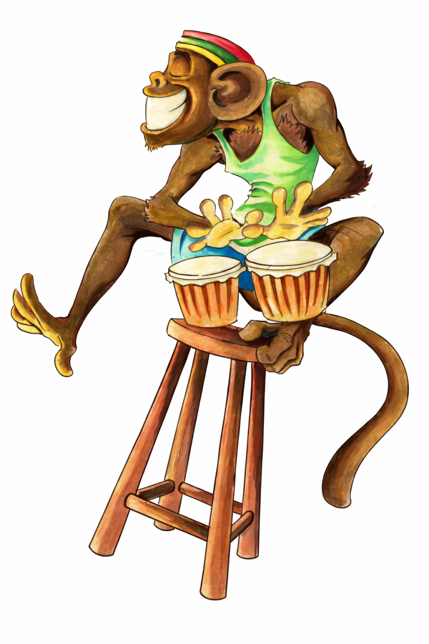 Bongo Monkey - Aquarela sob papel - Tam. A4